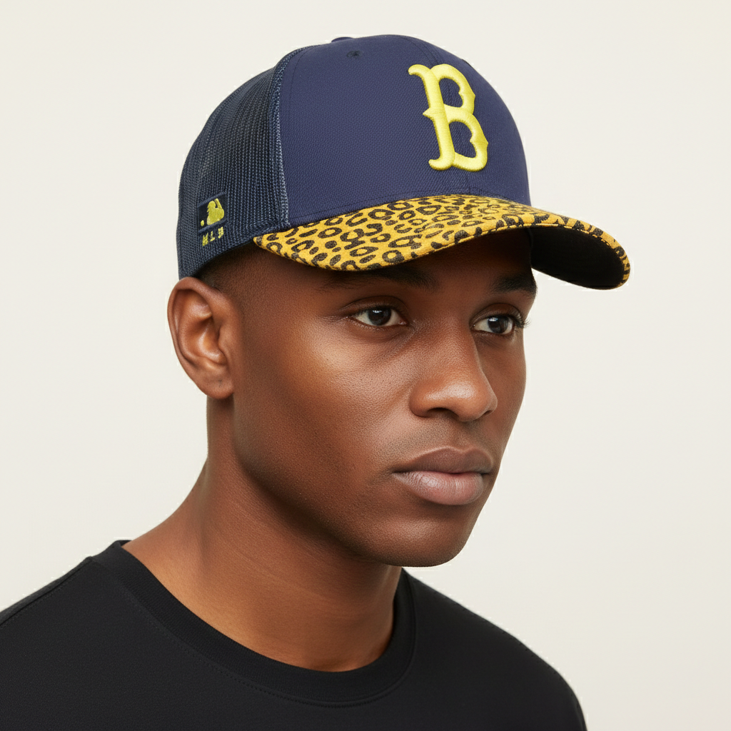 Vintage MLB Boston Red Sox Leopard Print Thrifted Trucker Hat