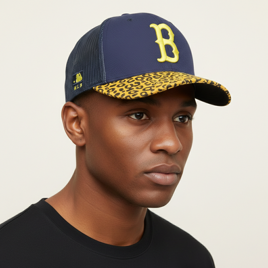 Vintage MLB Boston Red Sox Leopard Print Thrifted Trucker Hat