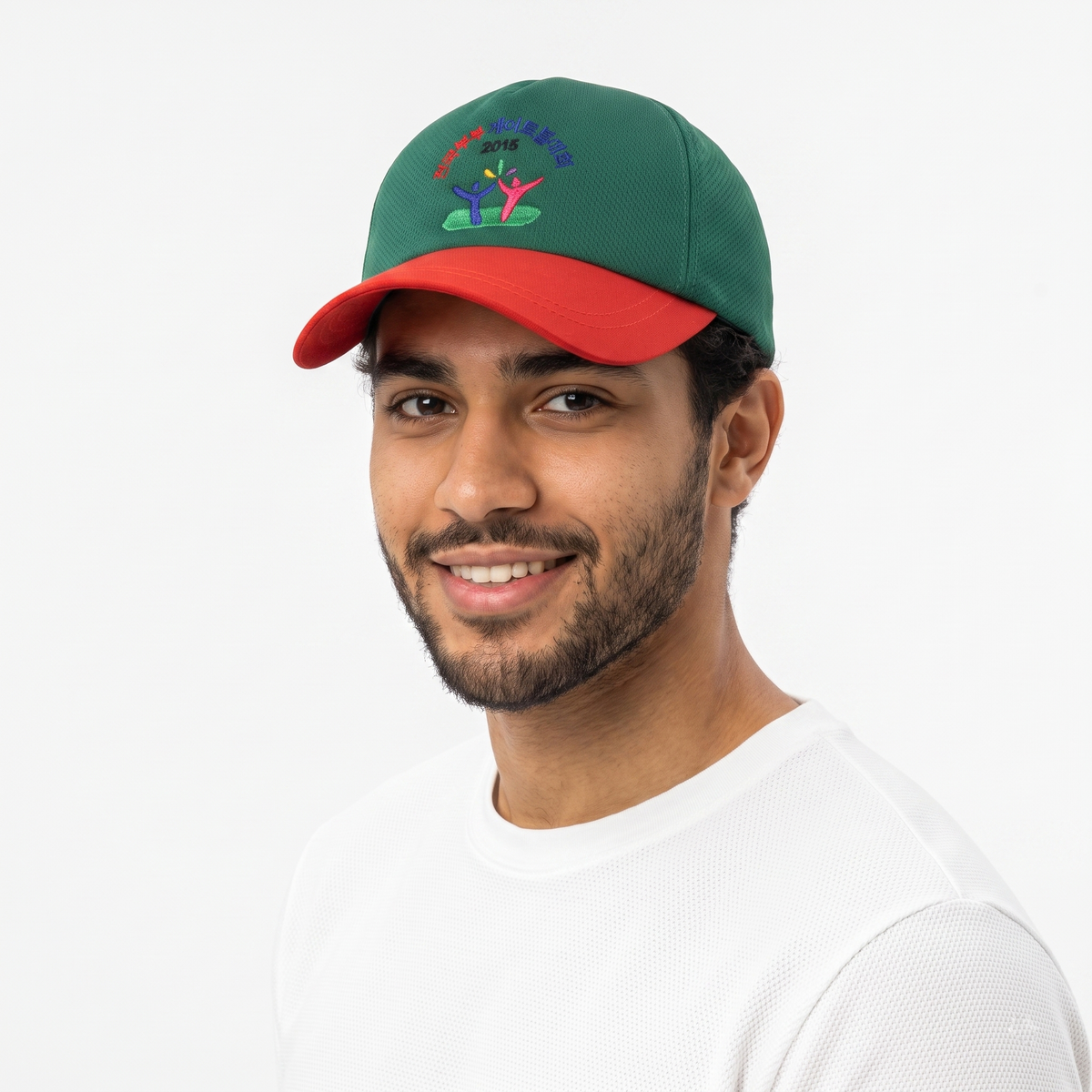 Thrifted Green Red Two-Tone Korean Graphic Athletic Snapback Cap | 10034