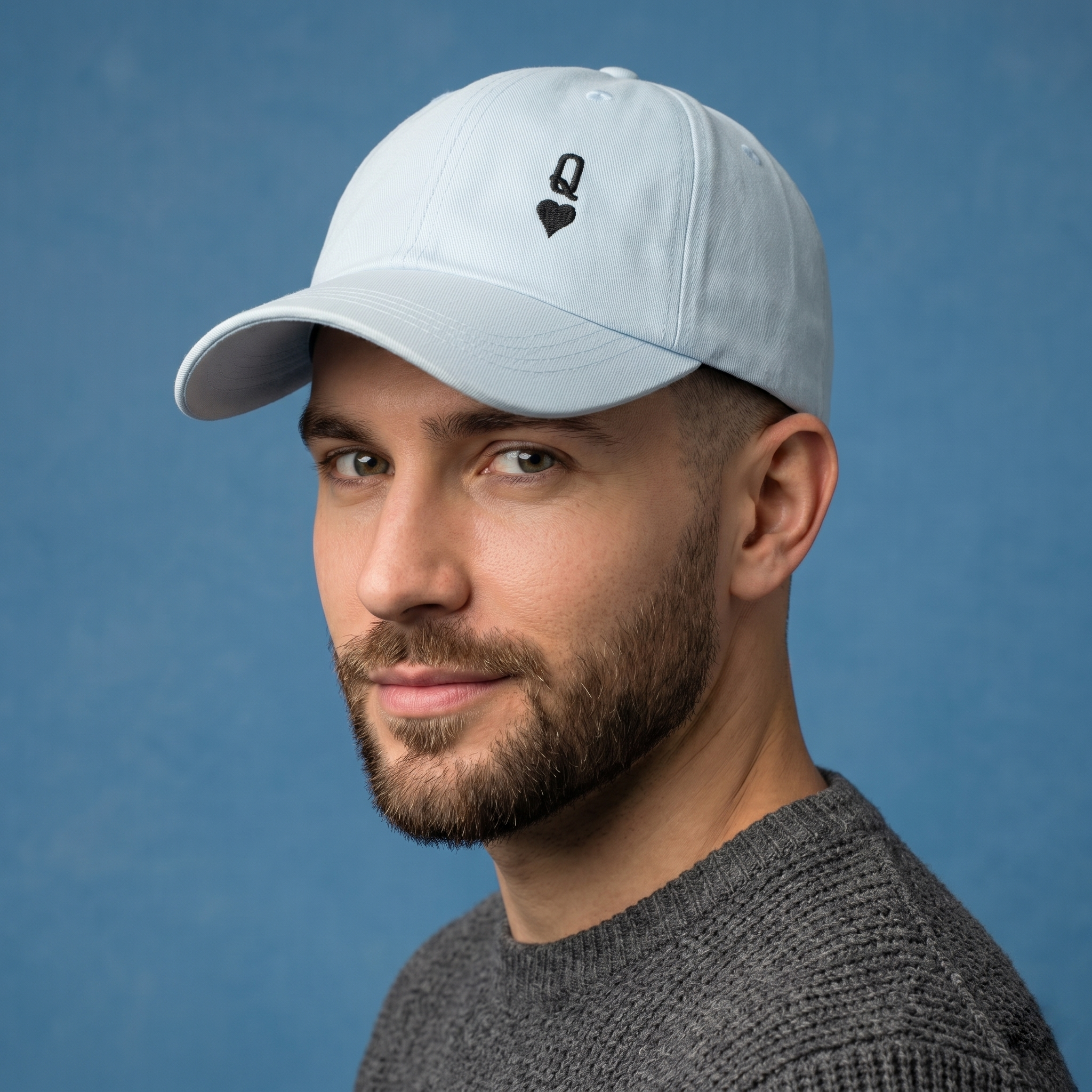 Light Blue Playing Card Graphic Unstructured Baseball Thrifted Cap