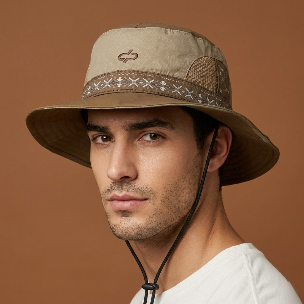 Vintage Outdoor Safari Bucket Hat with Mesh Thrifted Vents - Brown/Olive