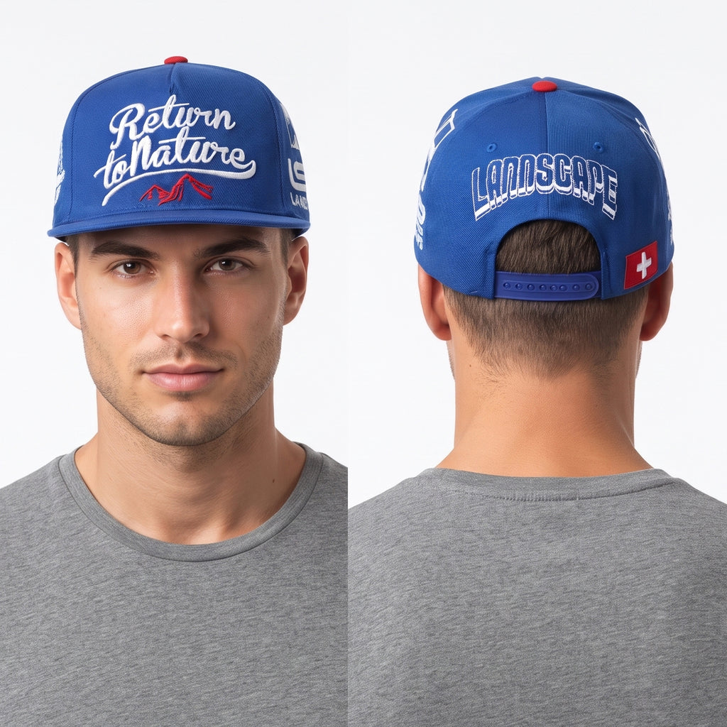 Swiss Landscape Return to Nature Snapback | Thrifted Blue Cap 56-58cm