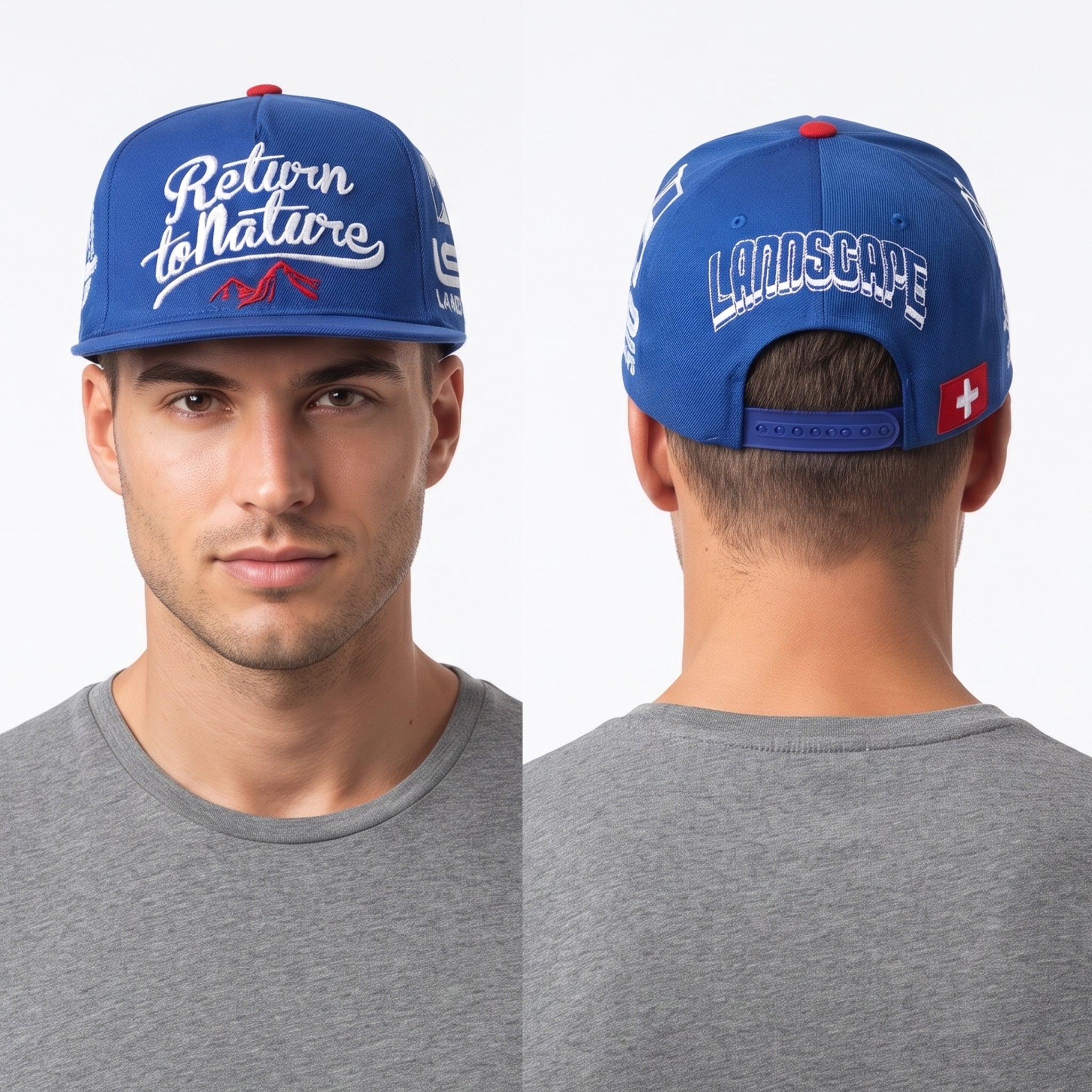 Swiss Landscape Return to Nature Snapback | Thrifted Blue Cap 56-58cm