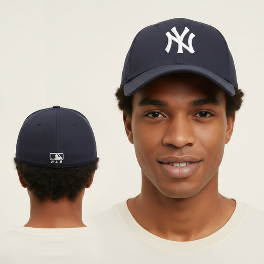 Vintage NY Yankees Embroidered Logo Thrifted Hat - Navy Blue Small-XS