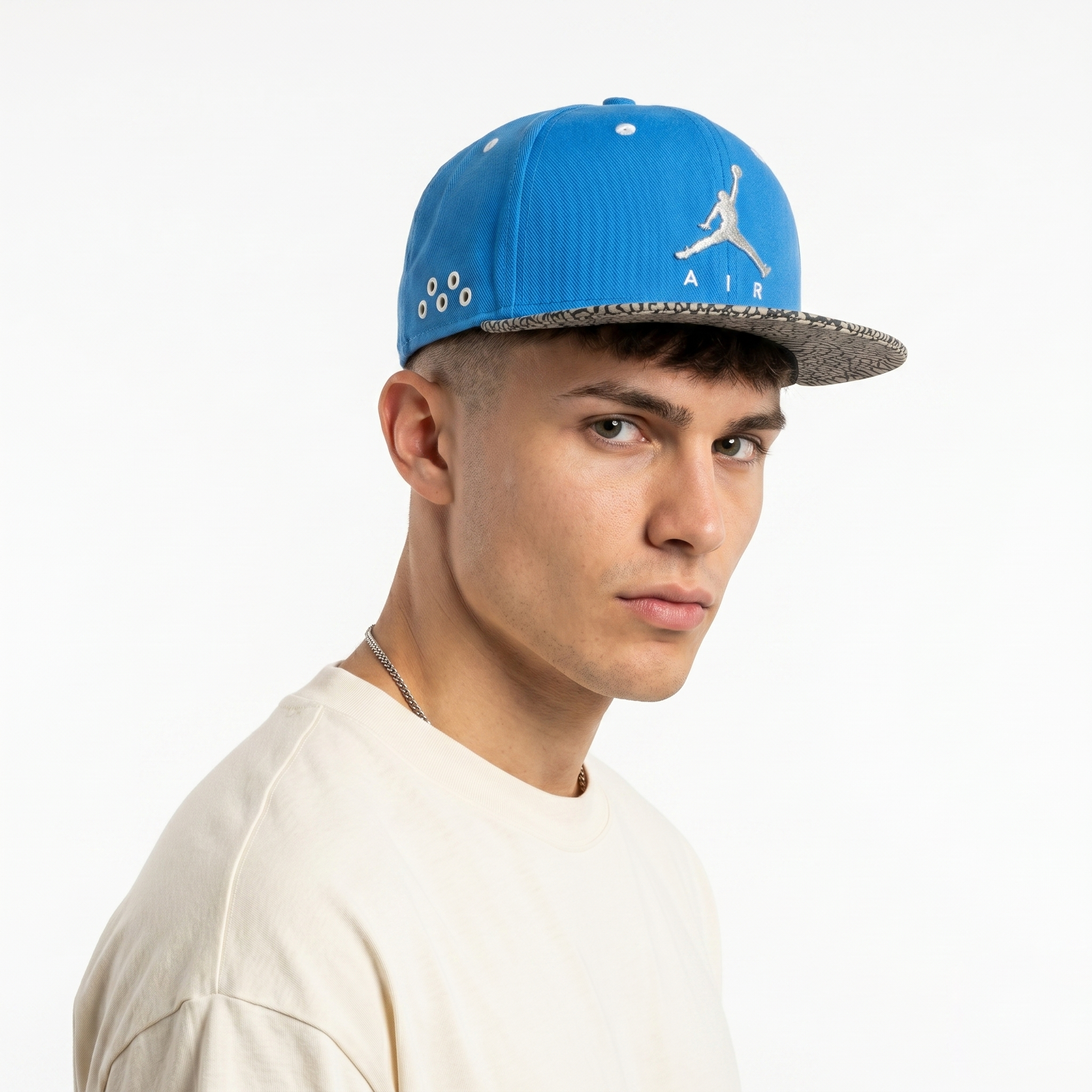 Vintage Air Jordan Blue Baseball Cap - Cement Elephant Print Brim Thrifted Snapback