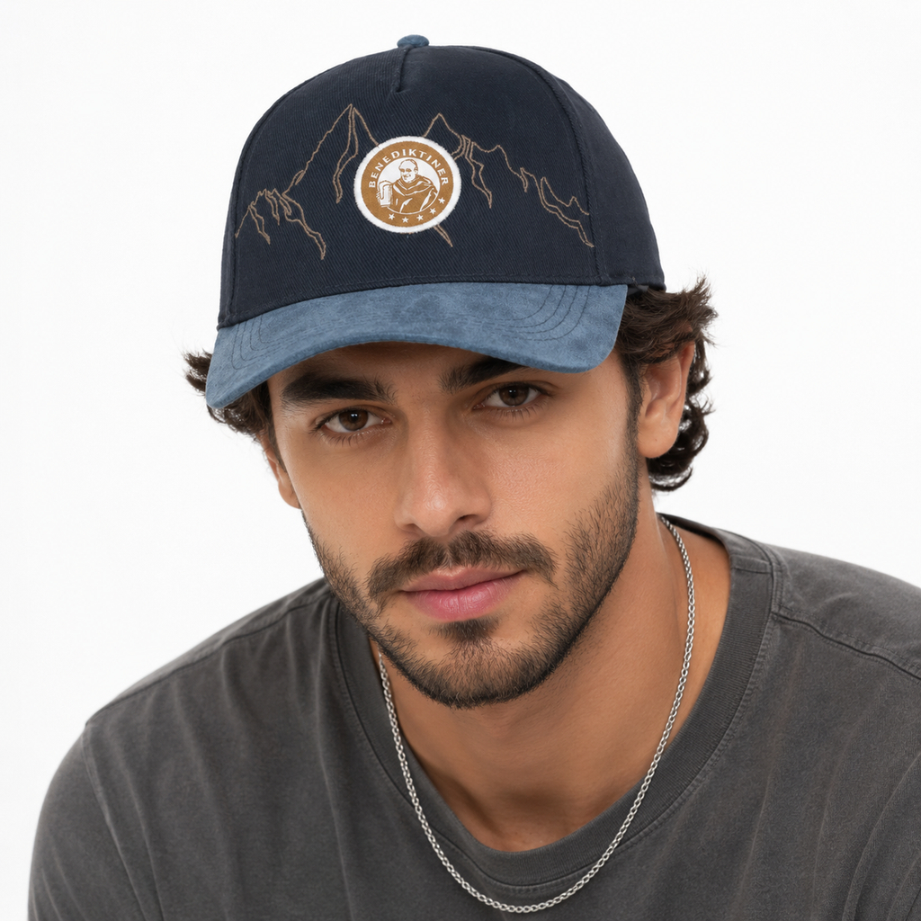 Thrifted Benediktiner German Brewery Mountain Graphic Hat | Suede Brim