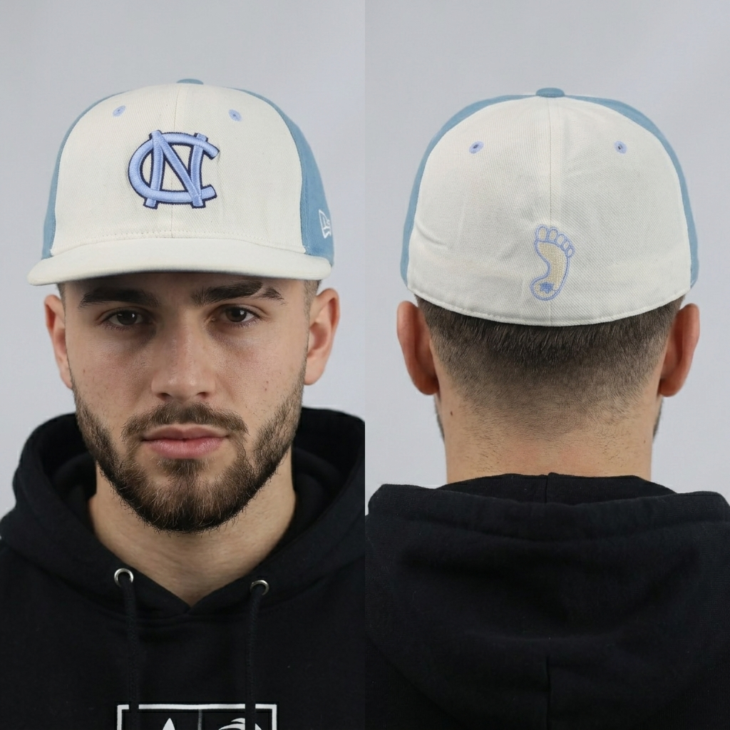 Thrifted New Era North Carolina Tar Heels Off-White & Carolina Blue Fitted Cap | 10787