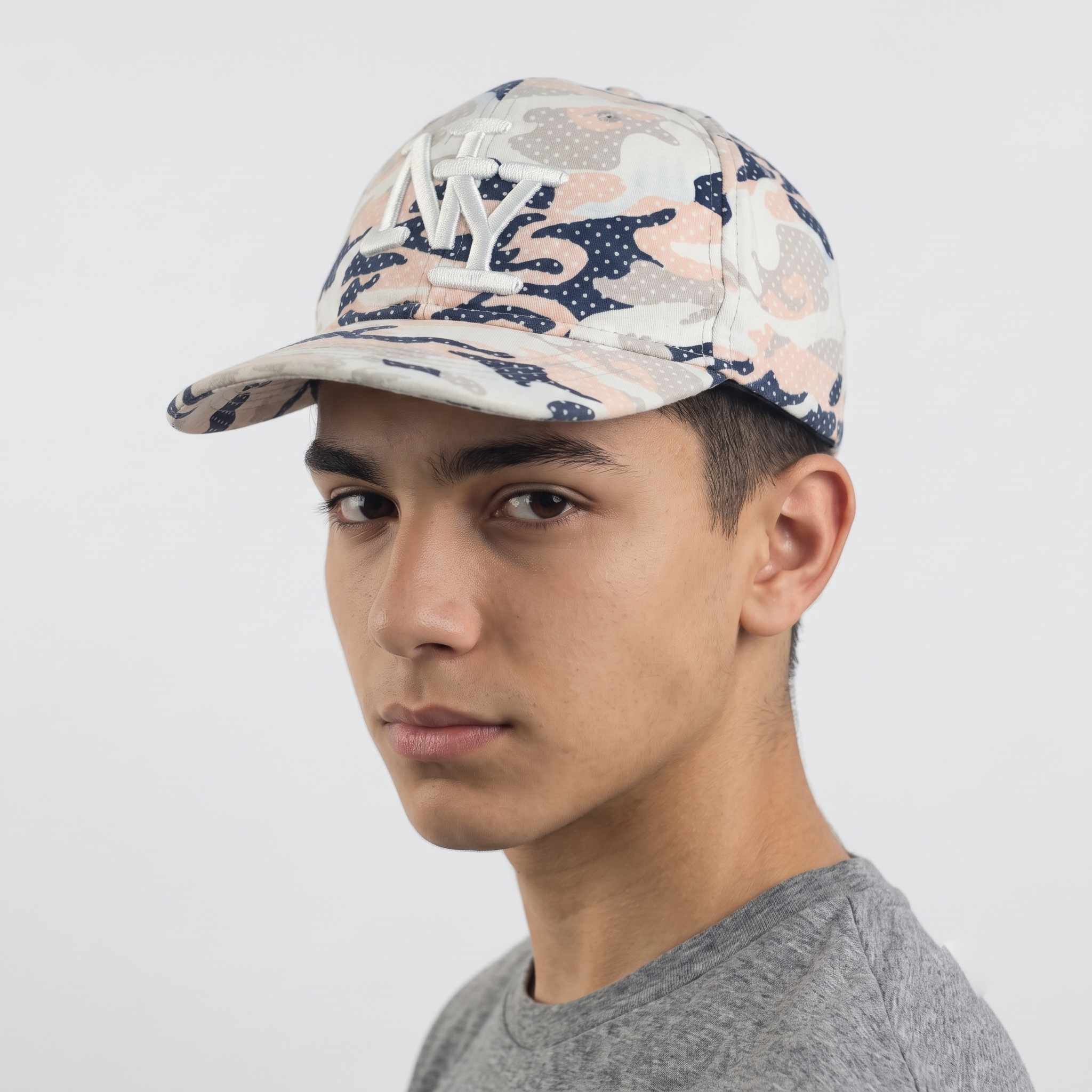 Vintage NY Embroidered Pink Camo Snapback Hat | Camouflage Flat Brim Cap