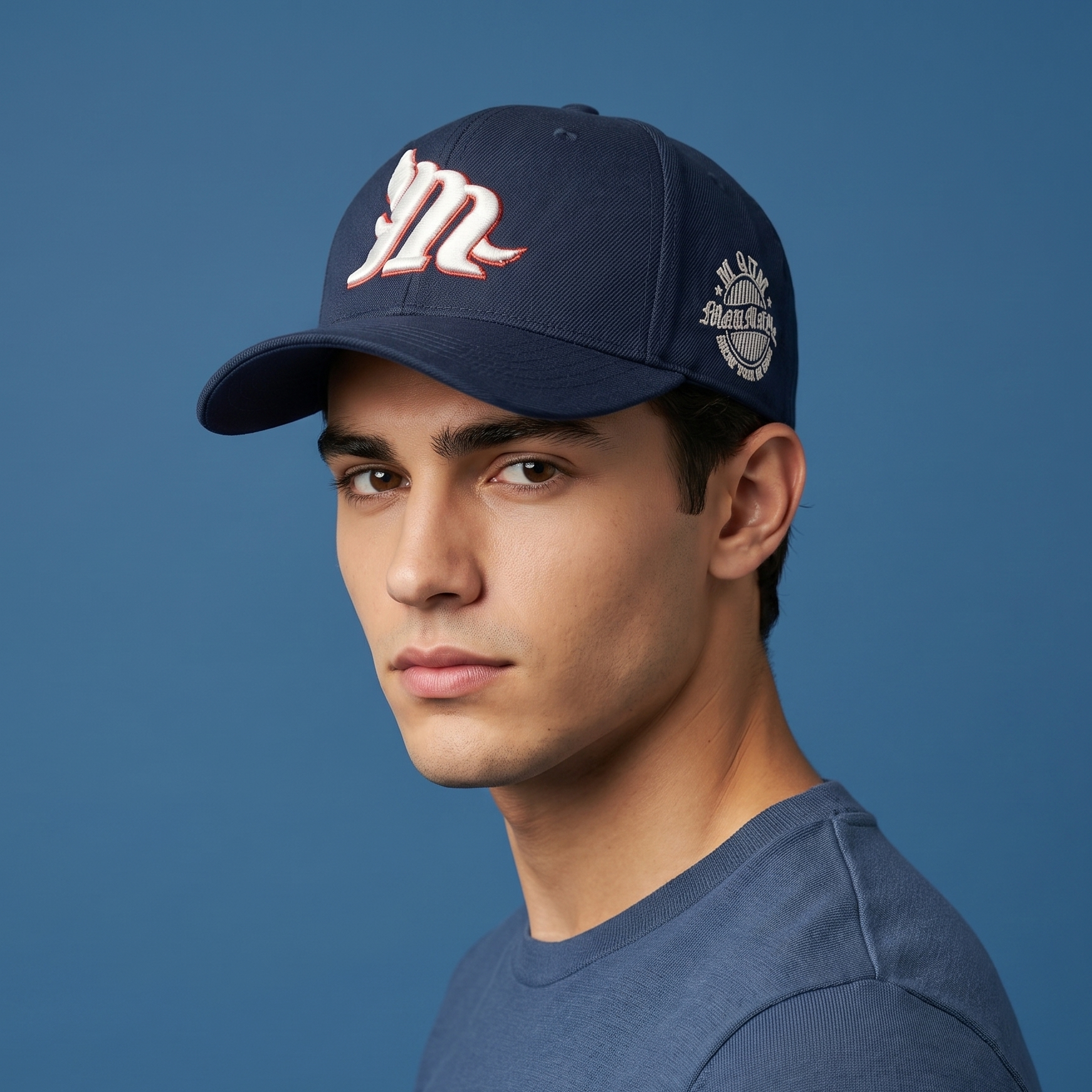 Vintage MQUM Side-Patch Baseball Thrifted Hat | Navy & Red Streetwear