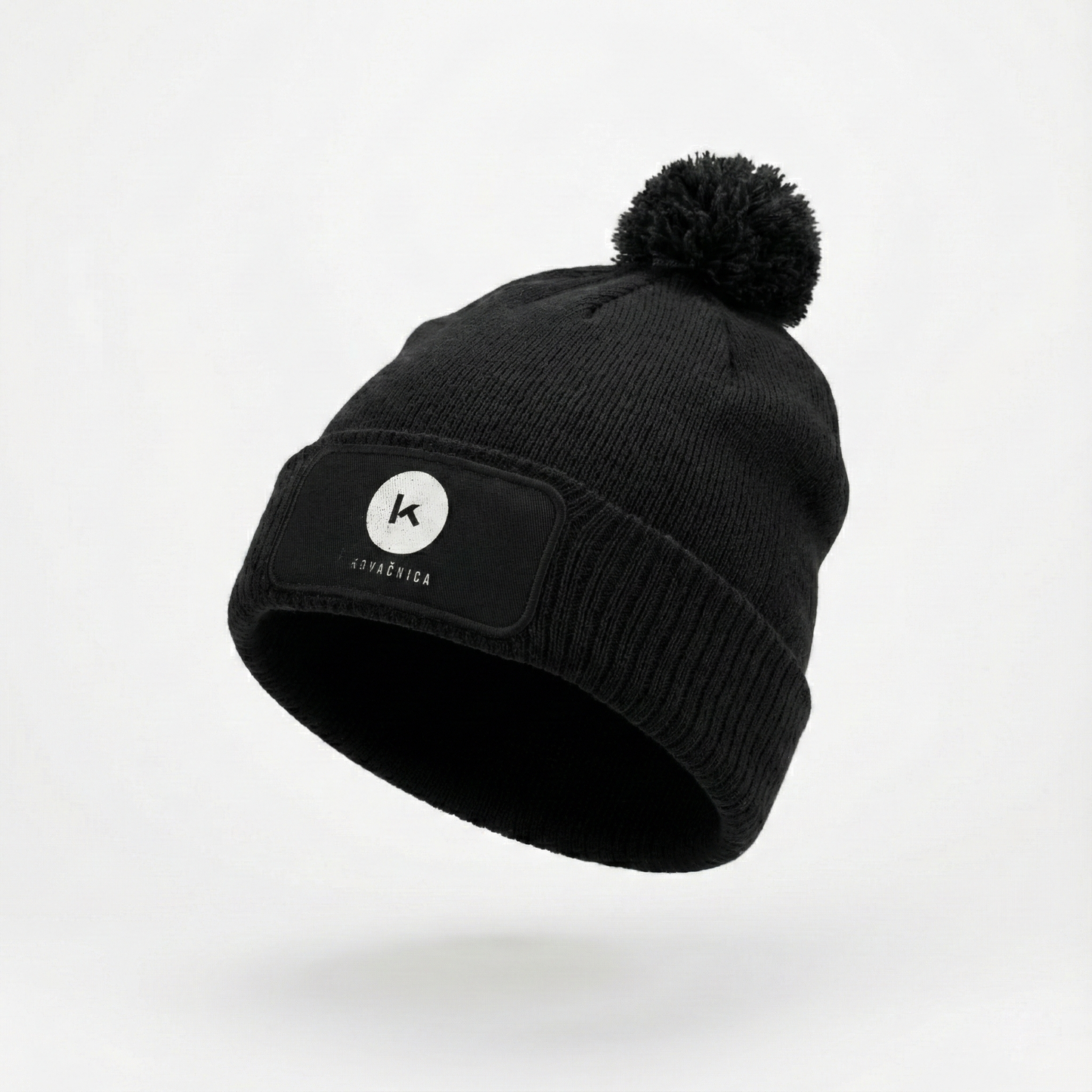 Beechfield Black Knit Beanie with Pom Pom & Kovačnica Logo Patch