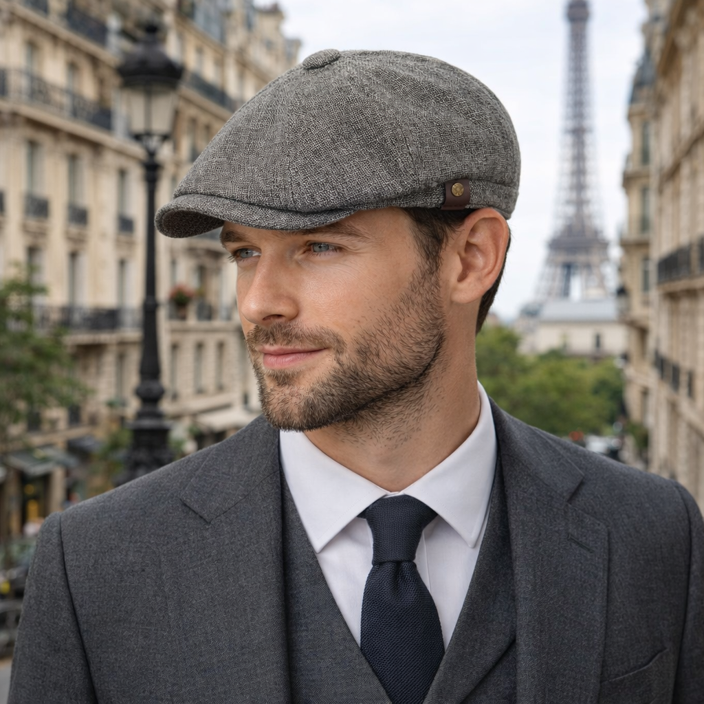 Grey Textured Newsboy Cap - Vintage Style 8-Panel Baker Boy Hat