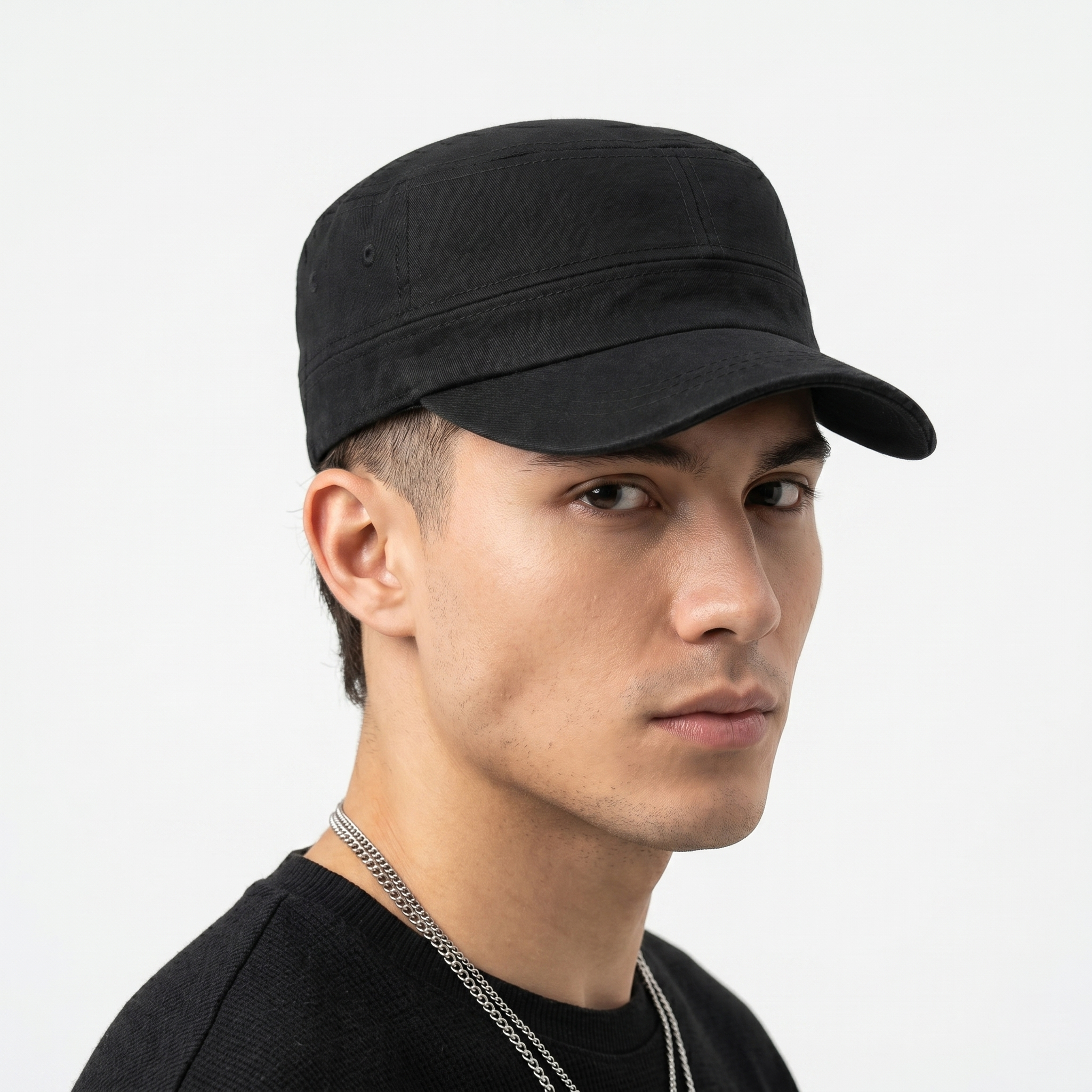 Thrifted Paerang-i Korean Design Black Patrol Cadet Hat