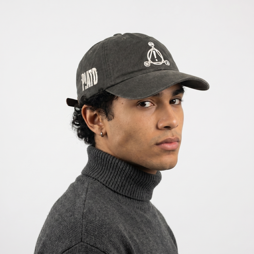 Thrifted P!ATD Embroidered Band Logo Gray Strapback Cap