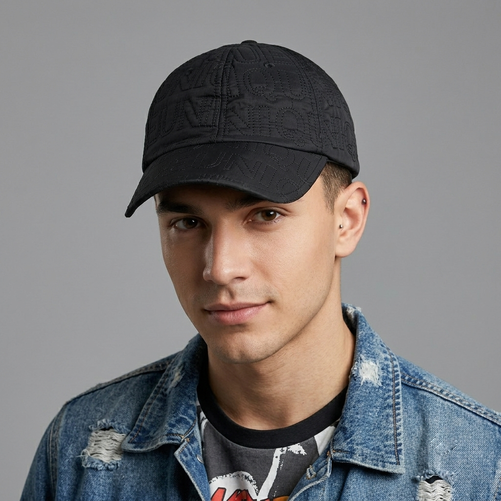 Thrifted Unique All-Over Letter Stitched Black Cap | 10792
