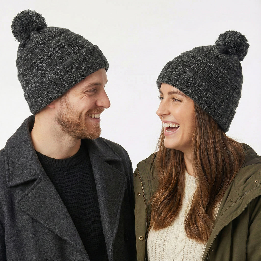 Smith Bridge New York (Korean Import) | Luxury Wool Pom Pom Beanie | Charcoal Grey