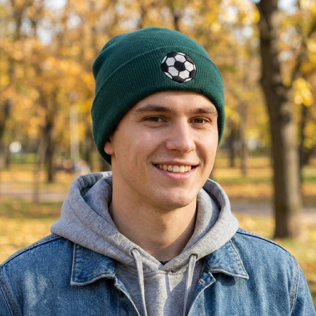 Soccer Play Embroidered Thrifted Knitted Beanie