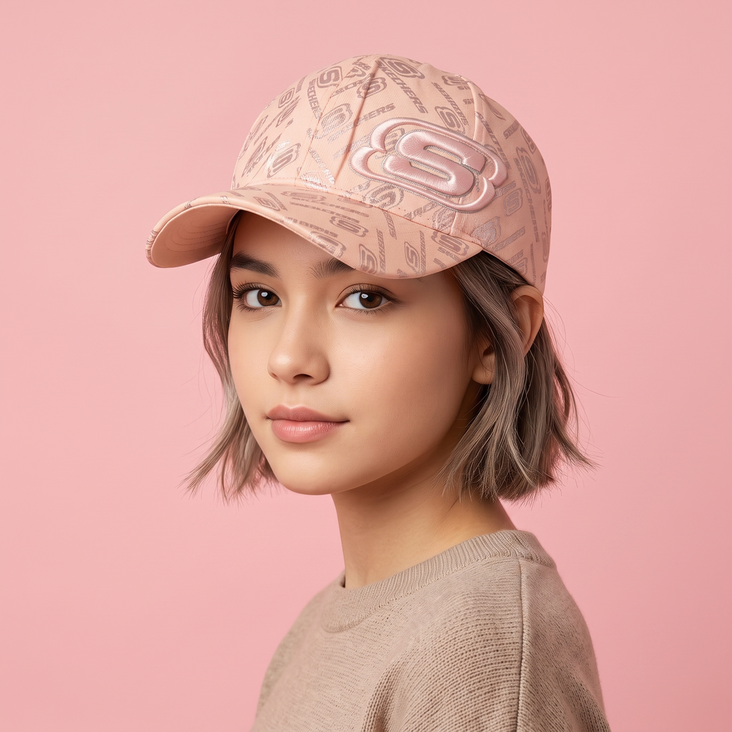Thrifted Skechers Pink Metallic Monogram Embroidered Strapback Hat