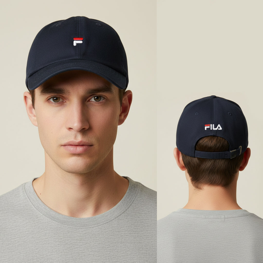Vintage FILA Embroidered Logo Thrifted Baseball Cap - Classic Navy Dad Hat