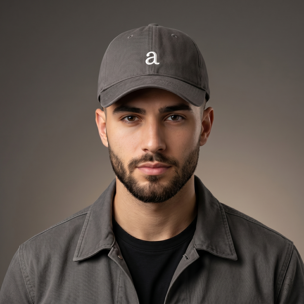 Minimalist "a" Embroidered Charcoal Grey Baseball Thrifted Cap