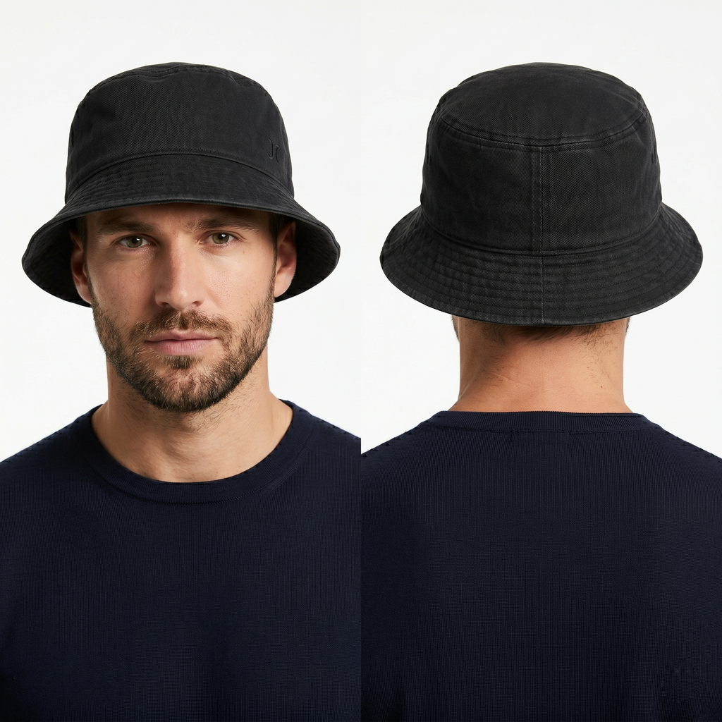 Vintage White Sands Washed Black Bucket Thrifted Hat - Cotton Canvas Streetwear Cap
