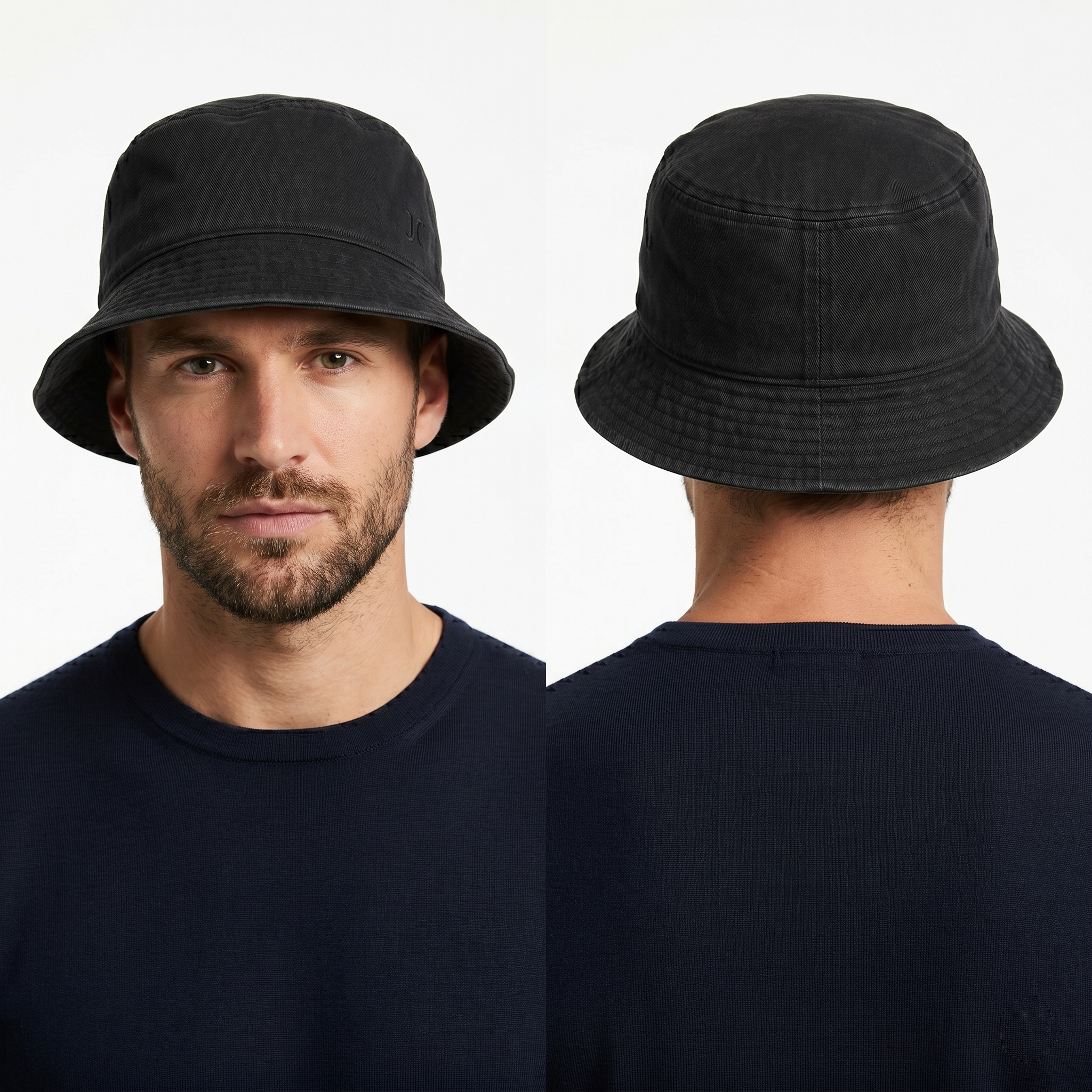 Vintage White Sands Washed Black Bucket Thrifted Hat - Cotton Canvas Streetwear Cap