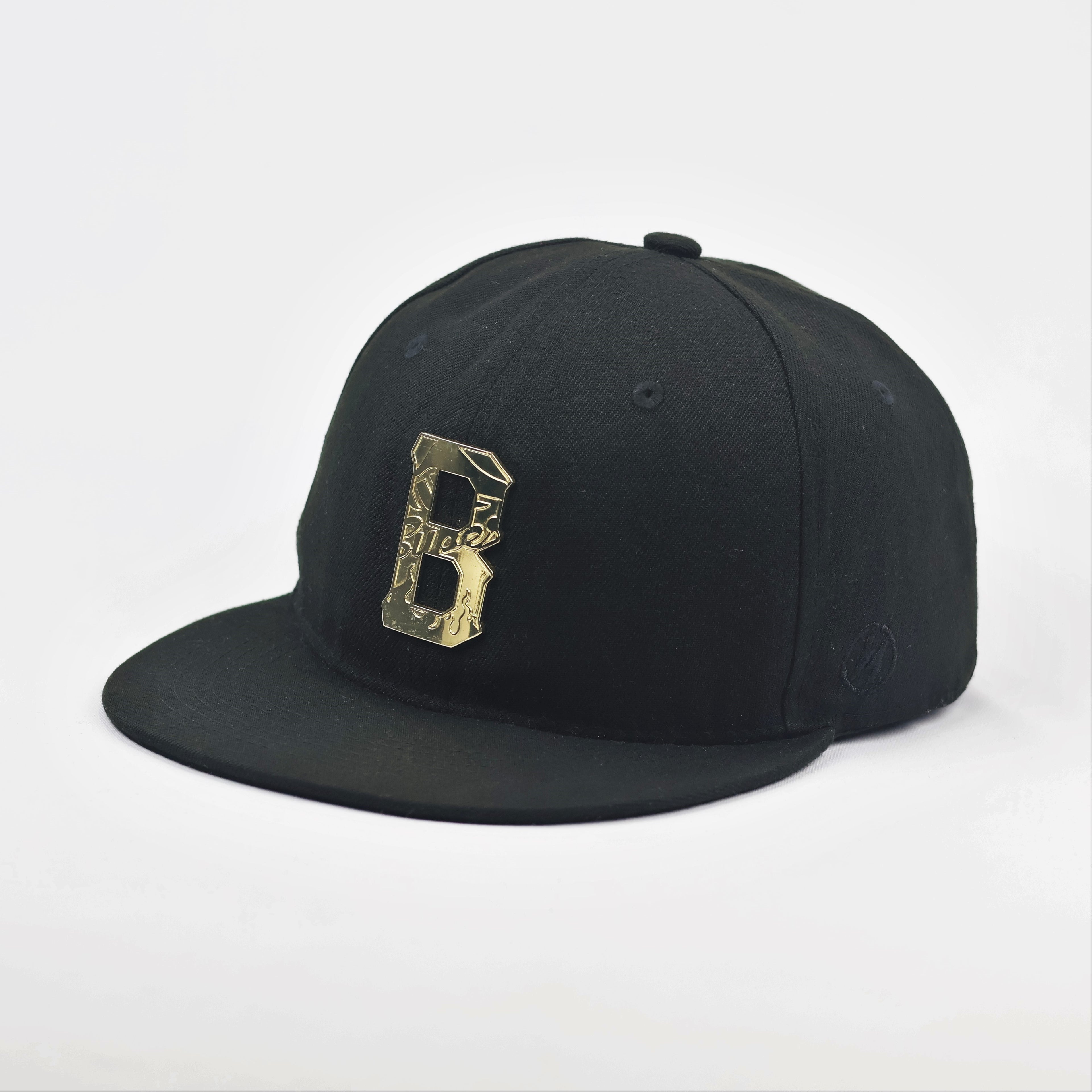 Super Massive Bound Black Snapback Thrifted Hat - Gold Metallic "B" Logo Cap (56-59cm)