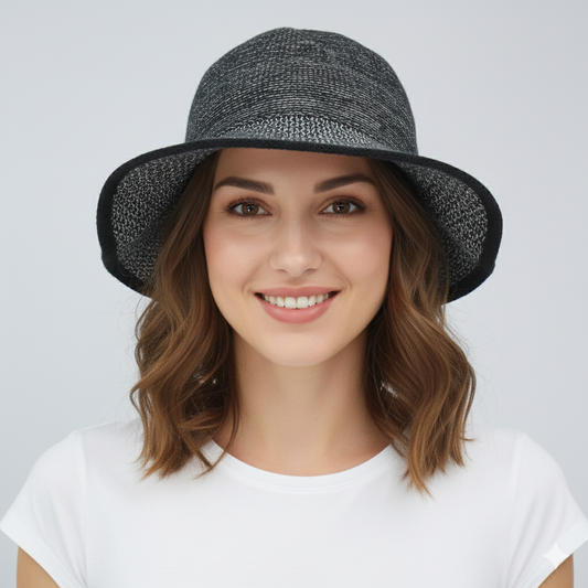 "BELLINI" Two-Tone Knit Sun Hat - Charcoal/Grey