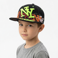 Kids Neon Graffiti New York Flat Brim Thrifted Cap | Black & Lime NY Snapback Hat