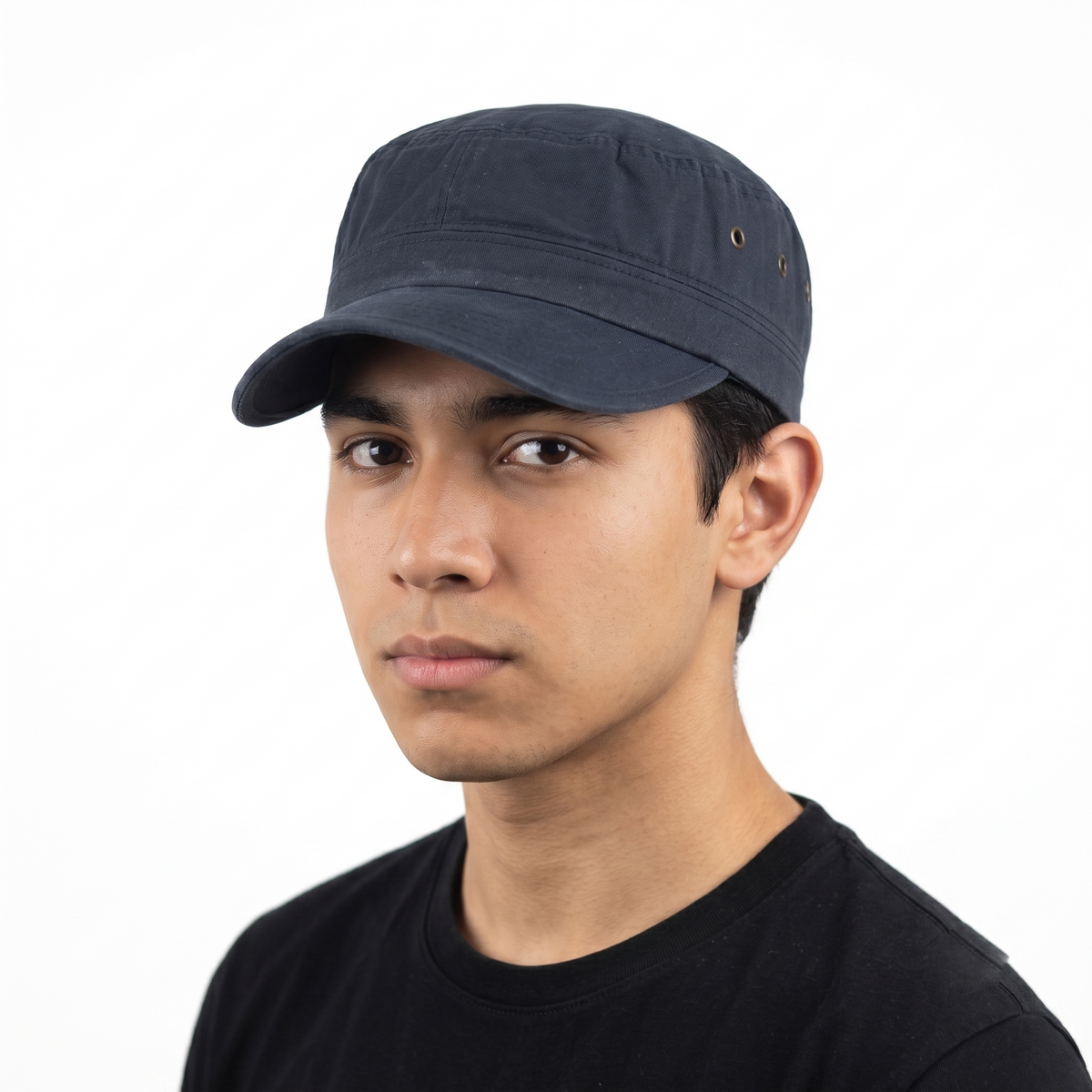 Thrifted Navy Blue Military Patrol Hat with Metal Eyelets | 10221