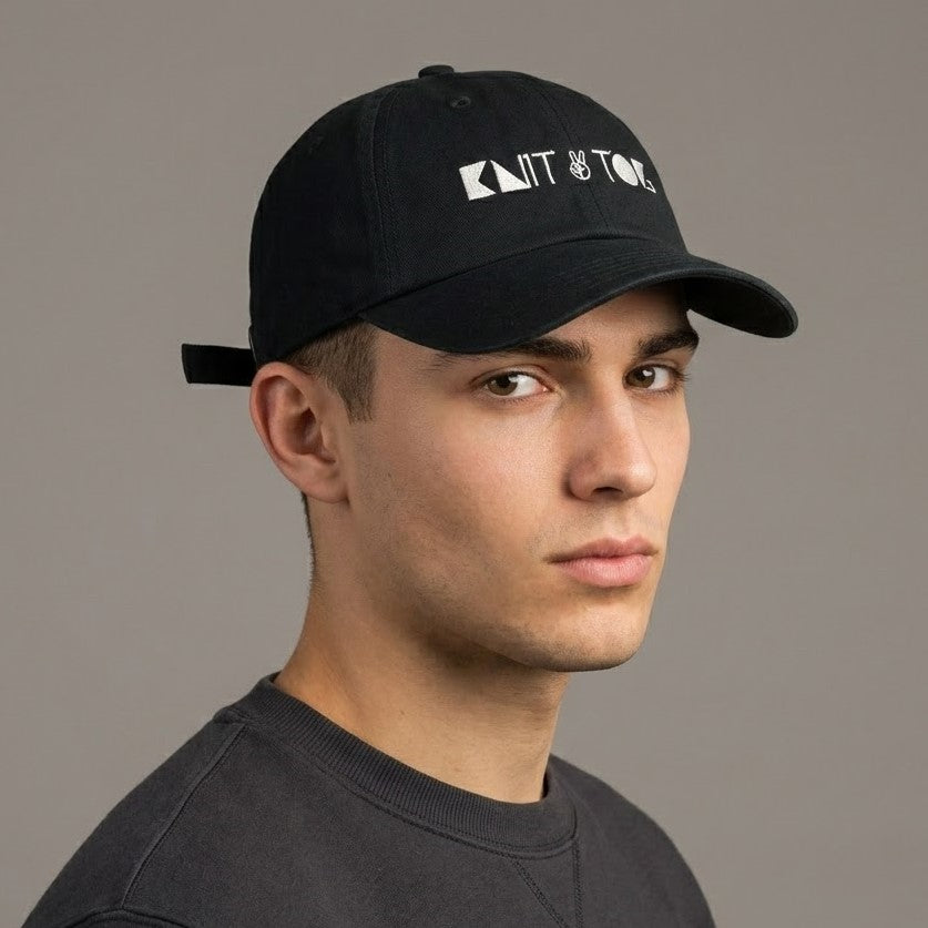 OTTO Black Graphic Embroidered Strapback Baseball Thrifted Hat