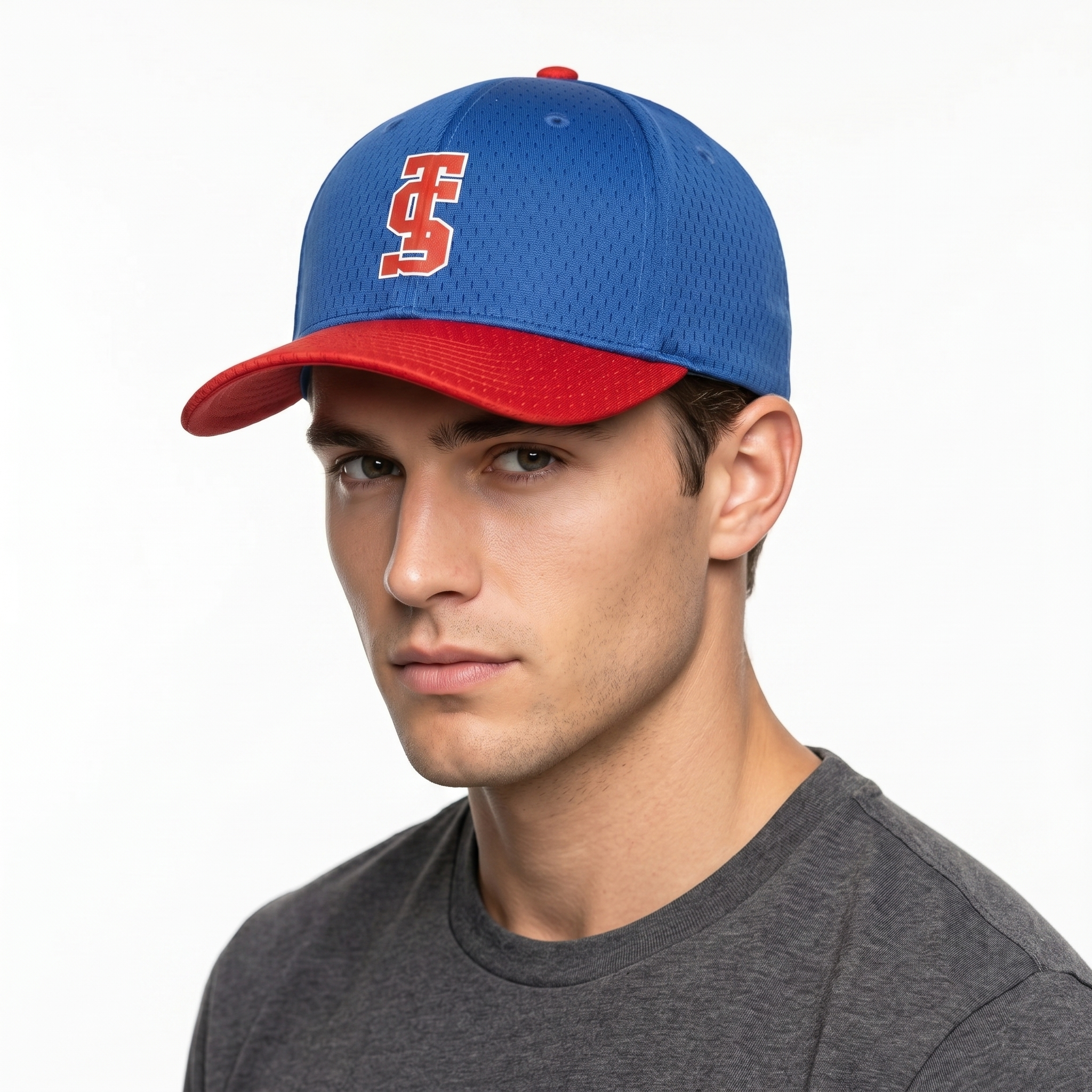 Richardson Pro Model 414 Athletic Thrifted Cap - Blue Red Performance Mesh Hat