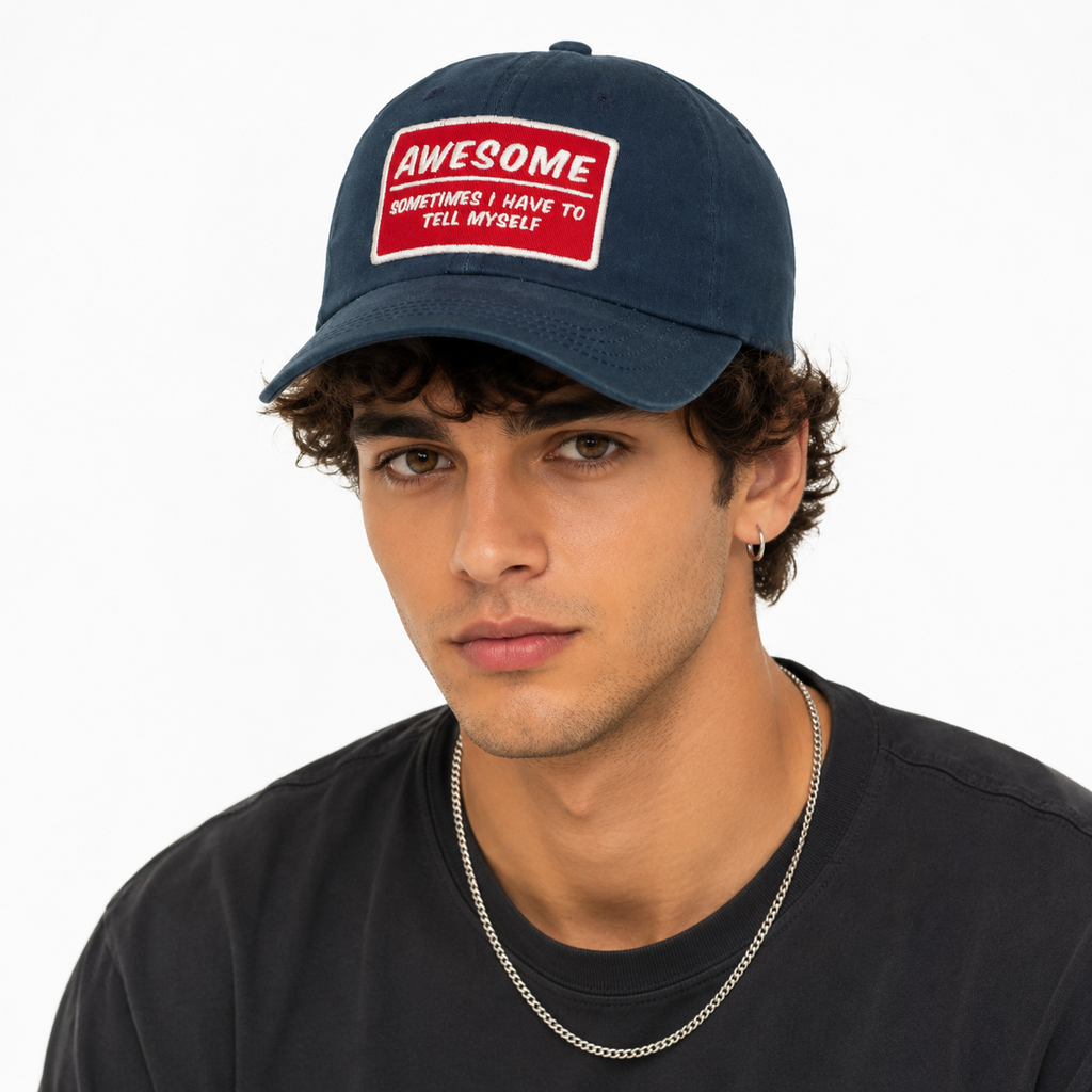 Vintage Michel Klein Paris Awesome Slogan Navy Blue Dad Hat