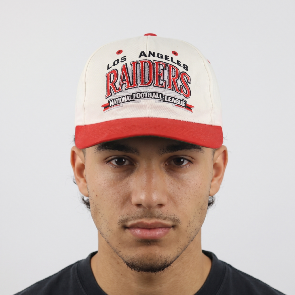Thrifted Vintage LA Raiders White & Red Snapback Cap - Green Underbrim