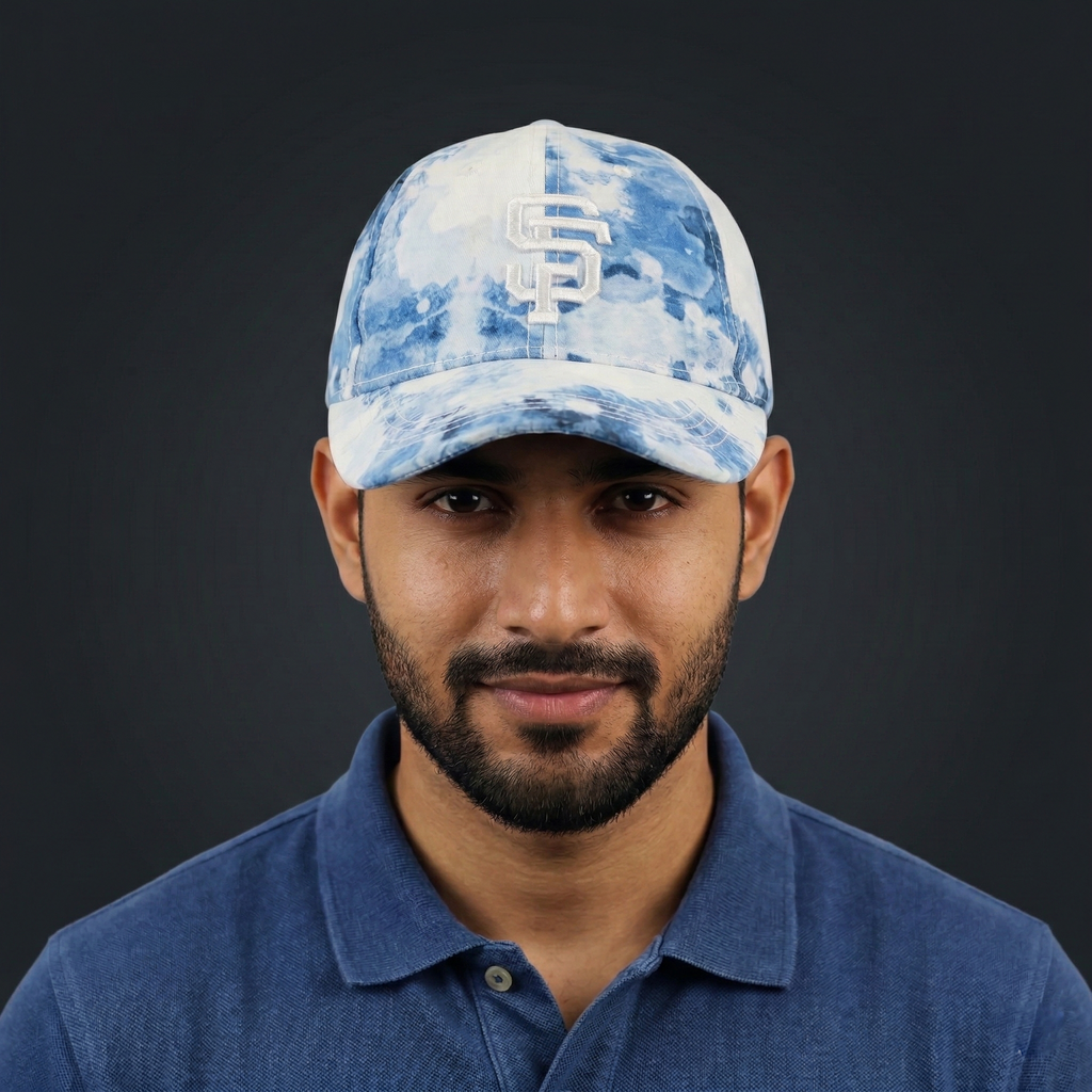 Vintage Style SF Tie-Dye Baseball Cap – Blue & White Adjustable Hat