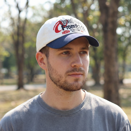Official NERDY "Great Deals" Baseball  Thrifted Cap - Cream & Navy Unisex Dad Hat