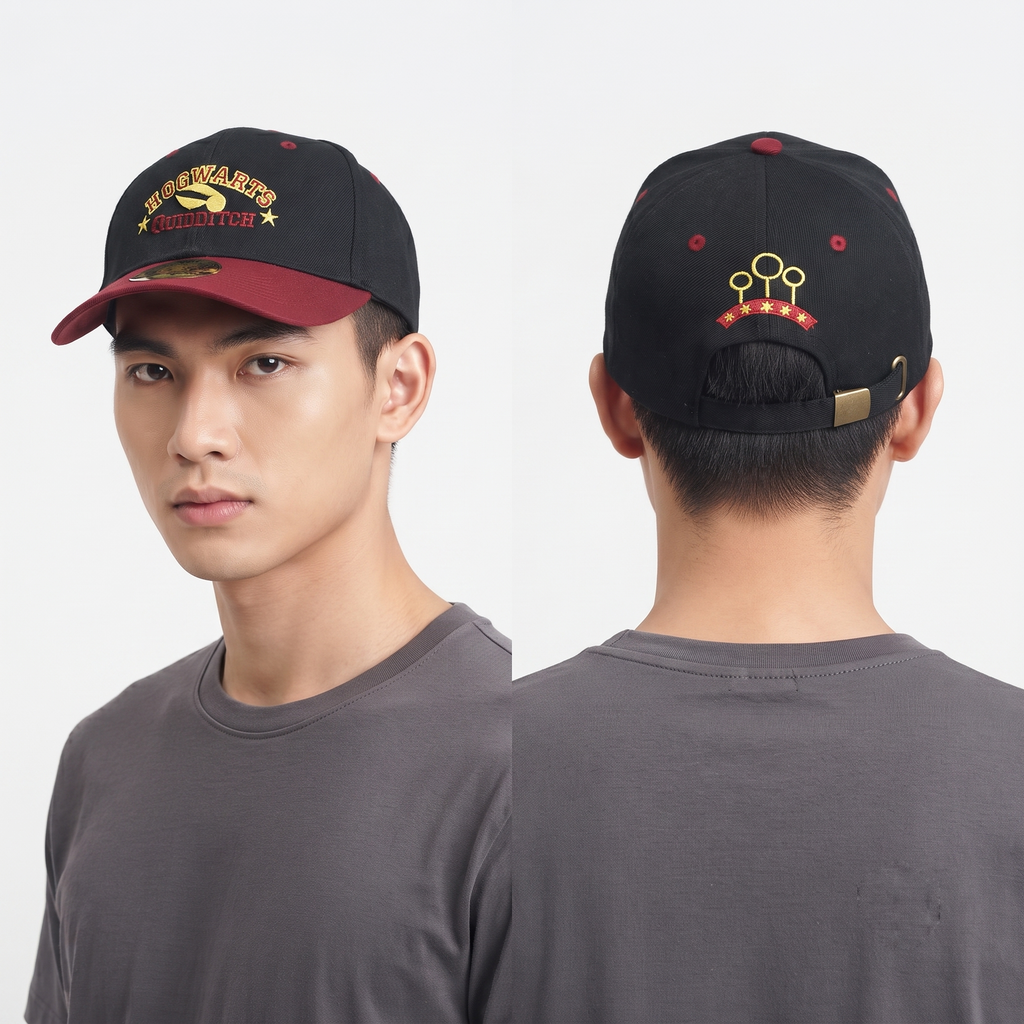 Thrifted Harry Potter Hogwarts Quidditch Black & Maroon Embroidered Strapback Hat