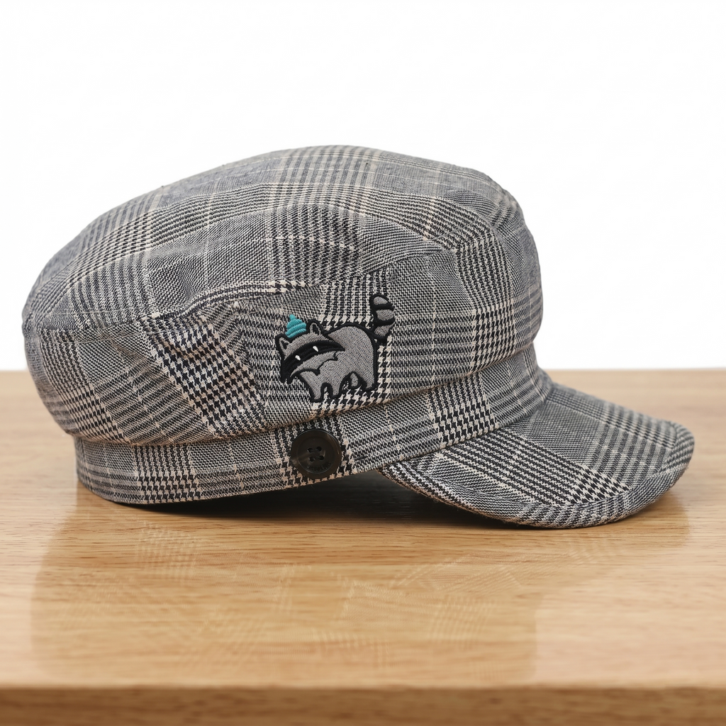 Grey Plaid Newsboy Hat