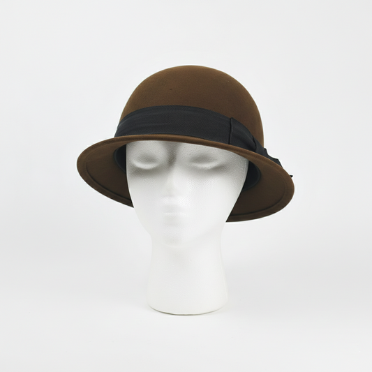 H&M Divided Brown Wool Cloche Thrifted Hat | Vintage Style Bow Cap | Size L/58
