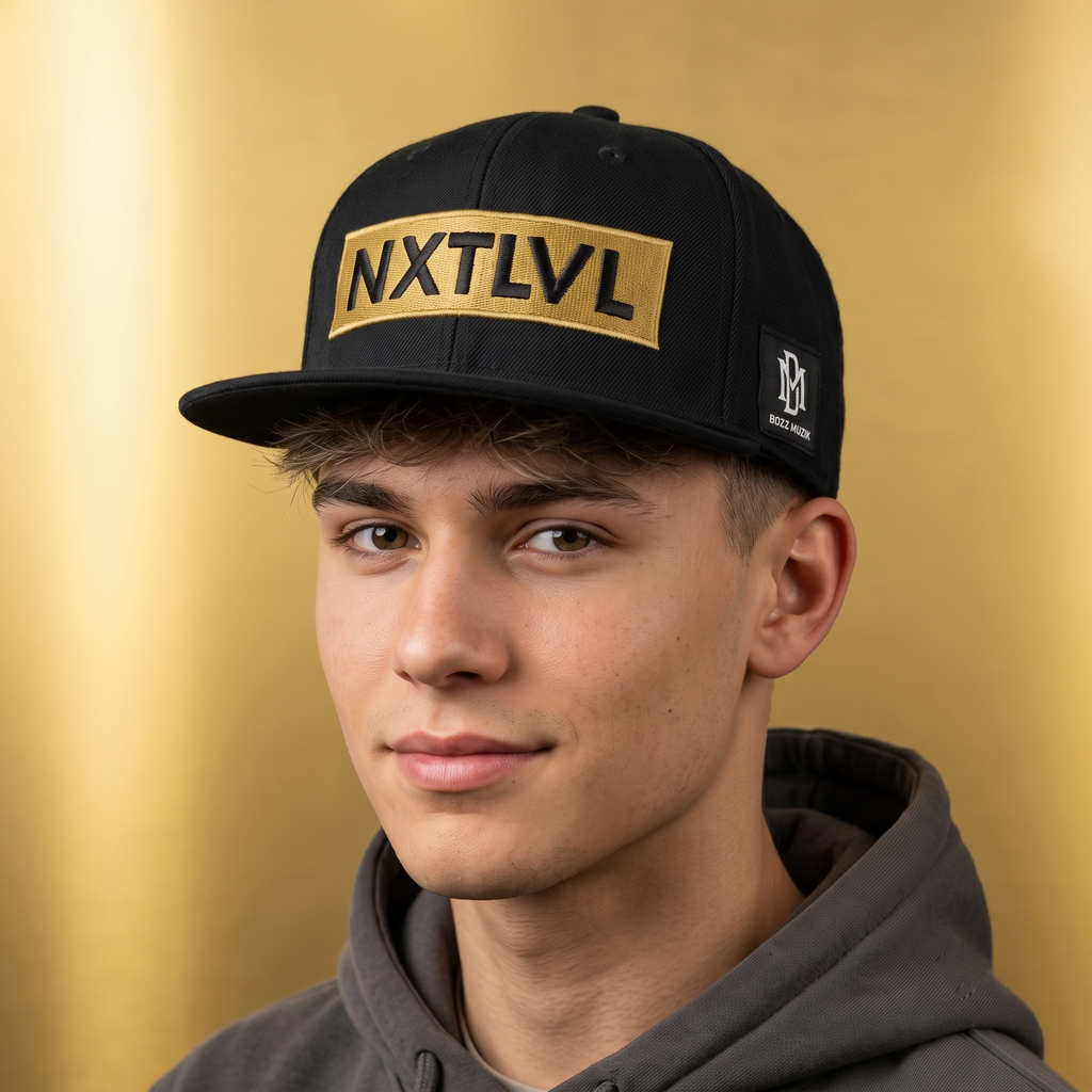 Thrifted Bozz Muzik NXTLVL Black & Gold Flat Brim Snapback Hat