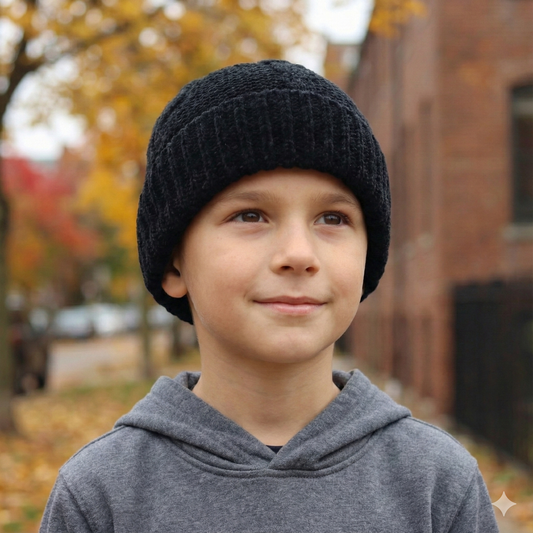 Premium Black Thrifted Beanie – Minimalist Casual Winter Headwear