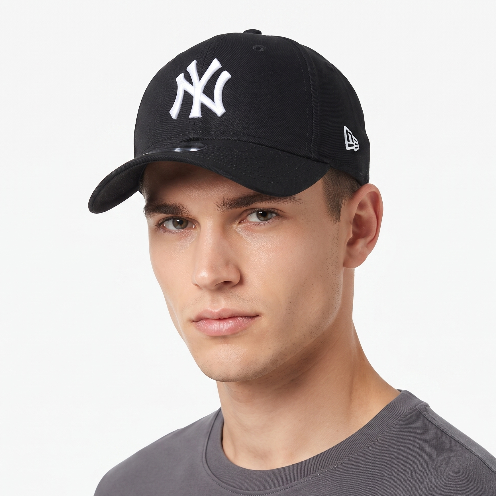 Thrifted New Era 9FORTY NY Yankees Baseball Cap - Faded Black Cotton Curved Brim Hat