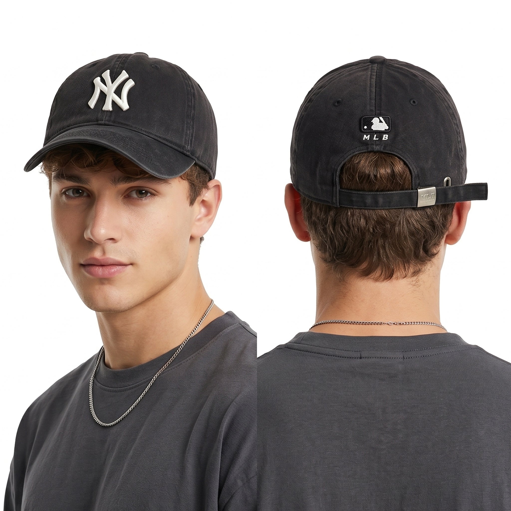 MLB New York Yankees Black Strapback Thrifted Hat - Size 57-59 cm