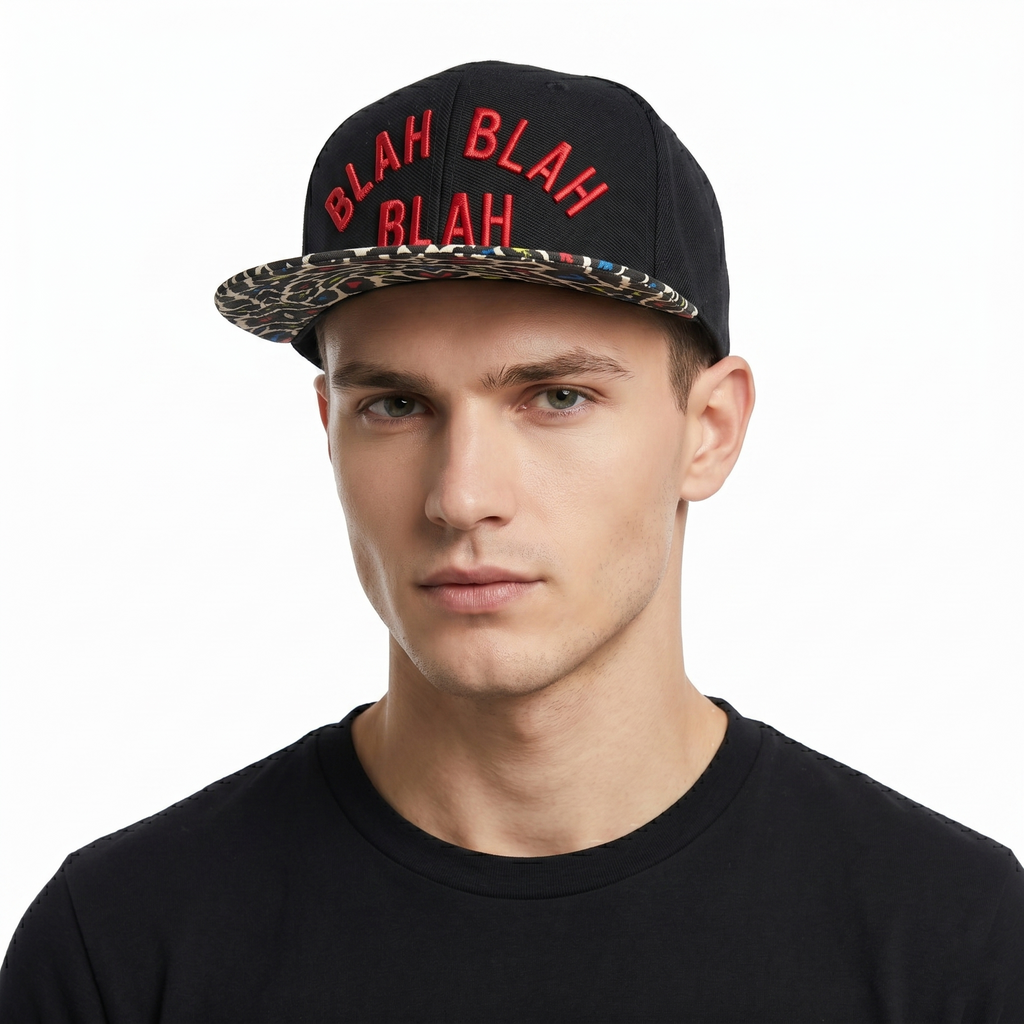 Retro Streetwear Blah Blah Blah Cap - Multicolor Leopard Flat Brim