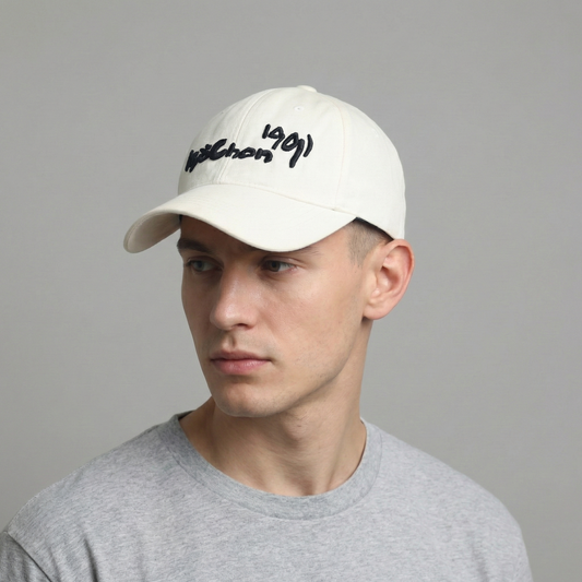 Kyochon 1991 Embroidered Cream Baseball Thrifted Cap - Adjustable White Hat