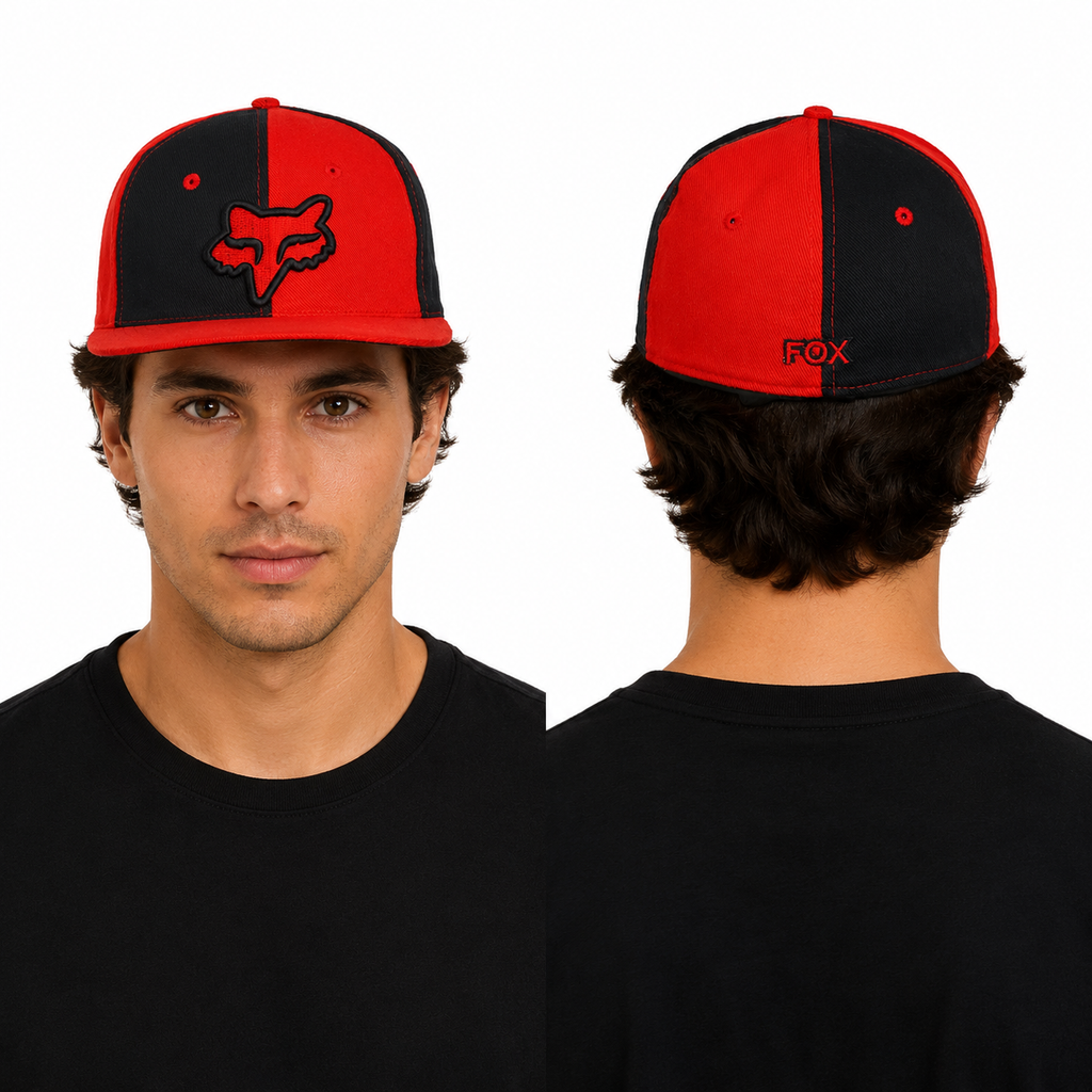 Fox Racing Fitted Cap Red and Black Split Panel Thrifted Style