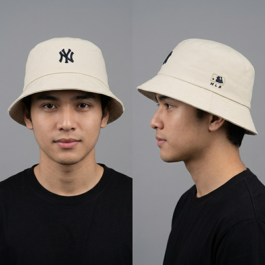 Vintage MLB NY Yankees Off-White Bucket Hat | 11034