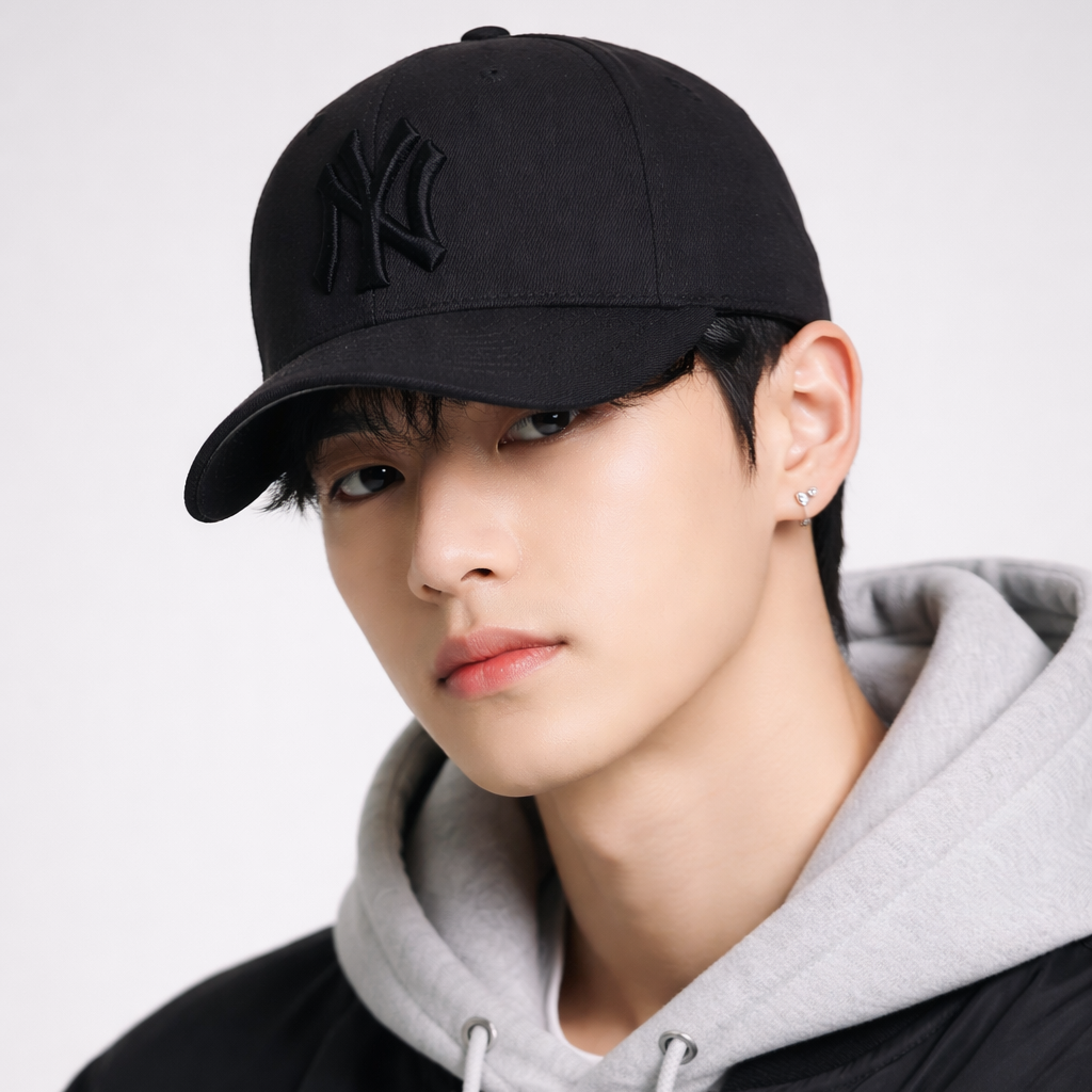 Official MLB New York Yankees Fitted Thrifted Cap - Black on Black NY Logo