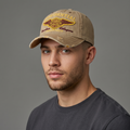 Retro Khaki Biker Style Cap with Thrasher Back Embroidery & Sun-Faded Look