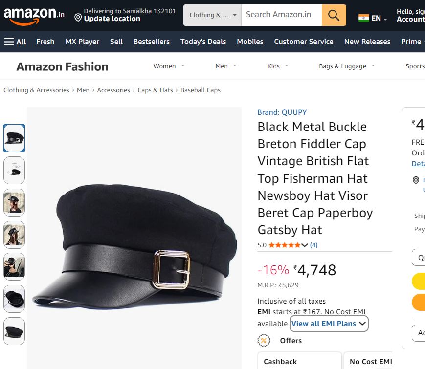 Classic Black Fiddler Thrifted Cap | Baker Boy Hat with Satin Ribbon | Unisex