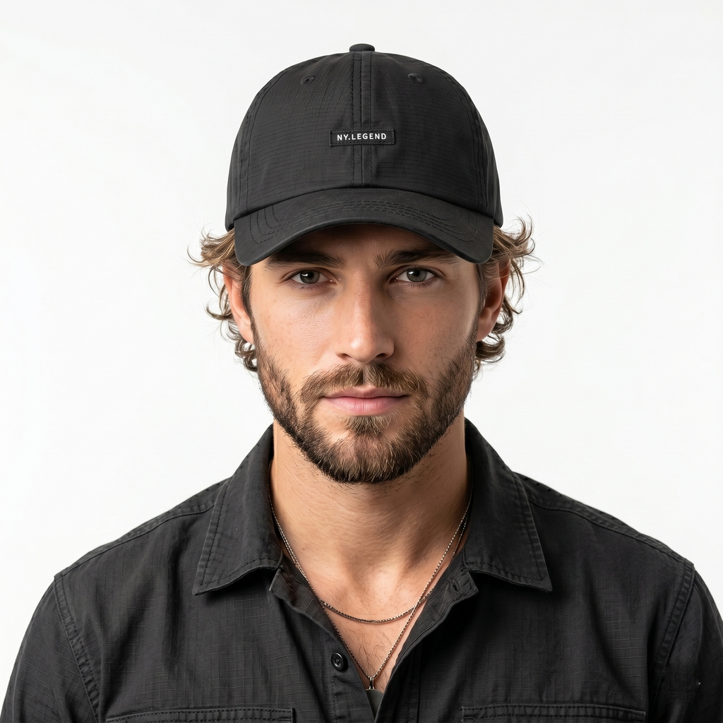 Thrifted NY Legend Minimalist Black Strapback Dad Hat